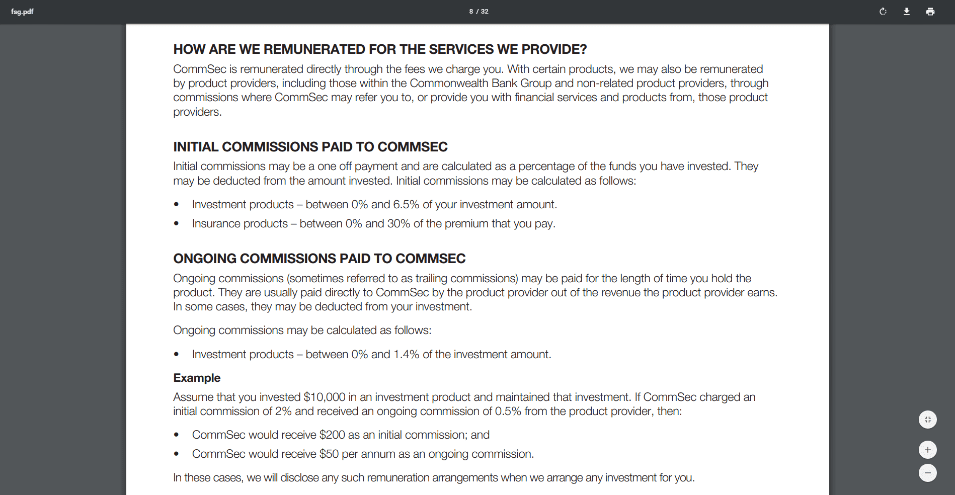 CommSec Review ongoing commission info